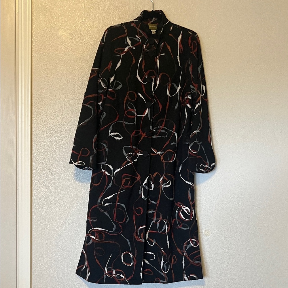 Maralyce Ferree Elegant Black Trench Coat with Artistic Accents